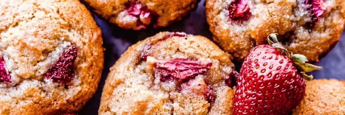 Strawberry muffins on tray